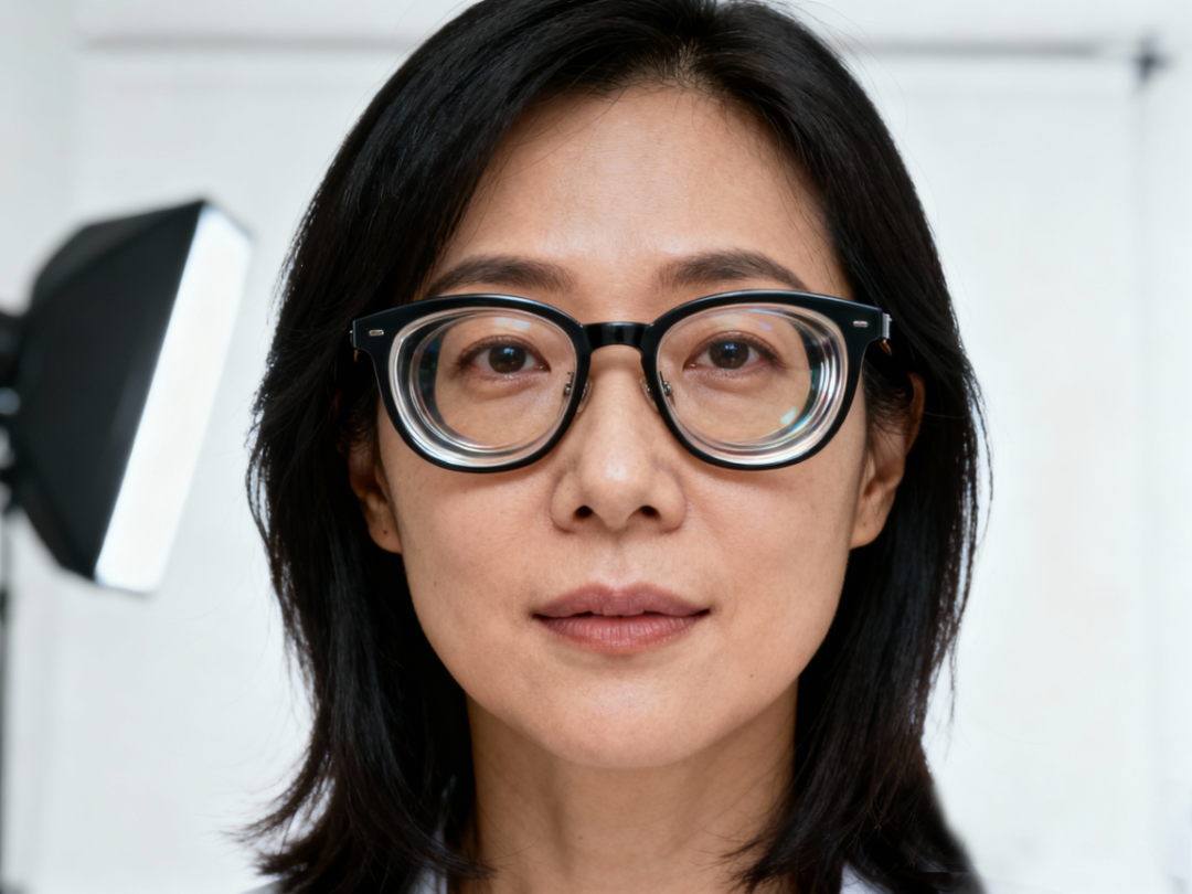 jimeng-2025-11-12-5670-写实摄影风格，一位30岁左右的亚洲女性，黑色中长发，五官清秀，正面看向镜头，戴着....png