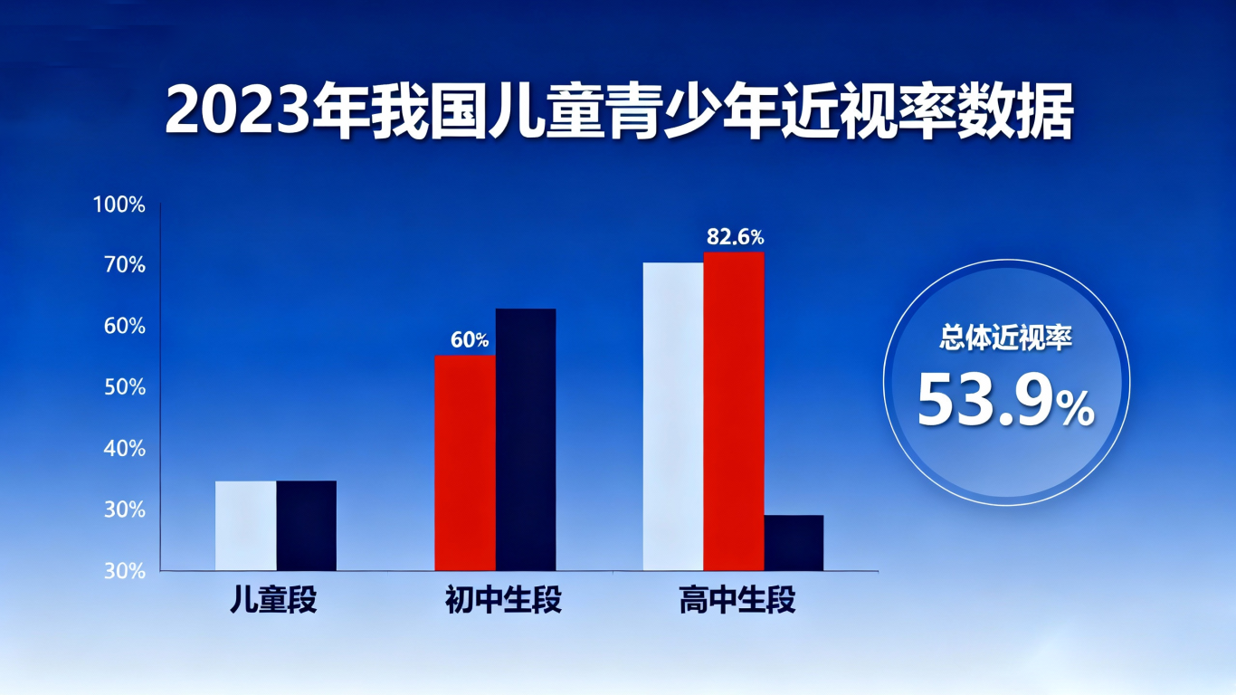 jimeng-2025-11-04-2519-现代数据可视化设计风格,专业的数据图表展示,主标题是“2023年我国儿童青少年近....png